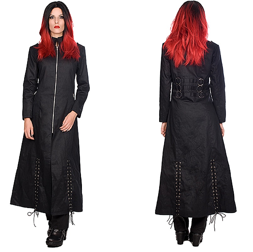 Gothicmantel Ladies Ring Coat Black Pistols 2.Wahl