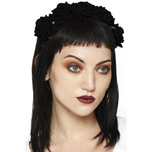Gothic Haarreifen mit schwarzen Stoffrosen 