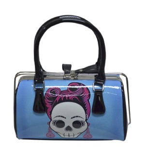 Handtasche/Henkeltasche /Rockabilly Bag blue Skull