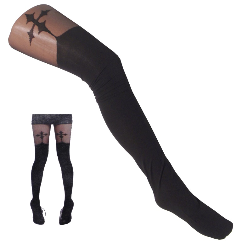 Strumpfhose Overknee Gothic Cross