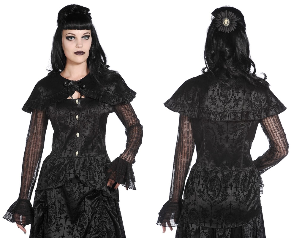 Gothicbluse mit Cape Brokatoptik Banned