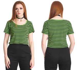 Oversized Crop Top T-Shirt grün/schwarz gestreift