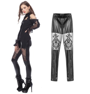 Kunstleder Leggings mit Spitzen Einsatz Dark in Love