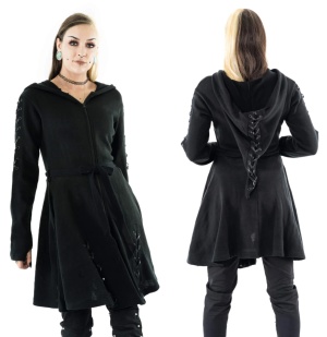Strickjacke mit spitzer langer Kapuze