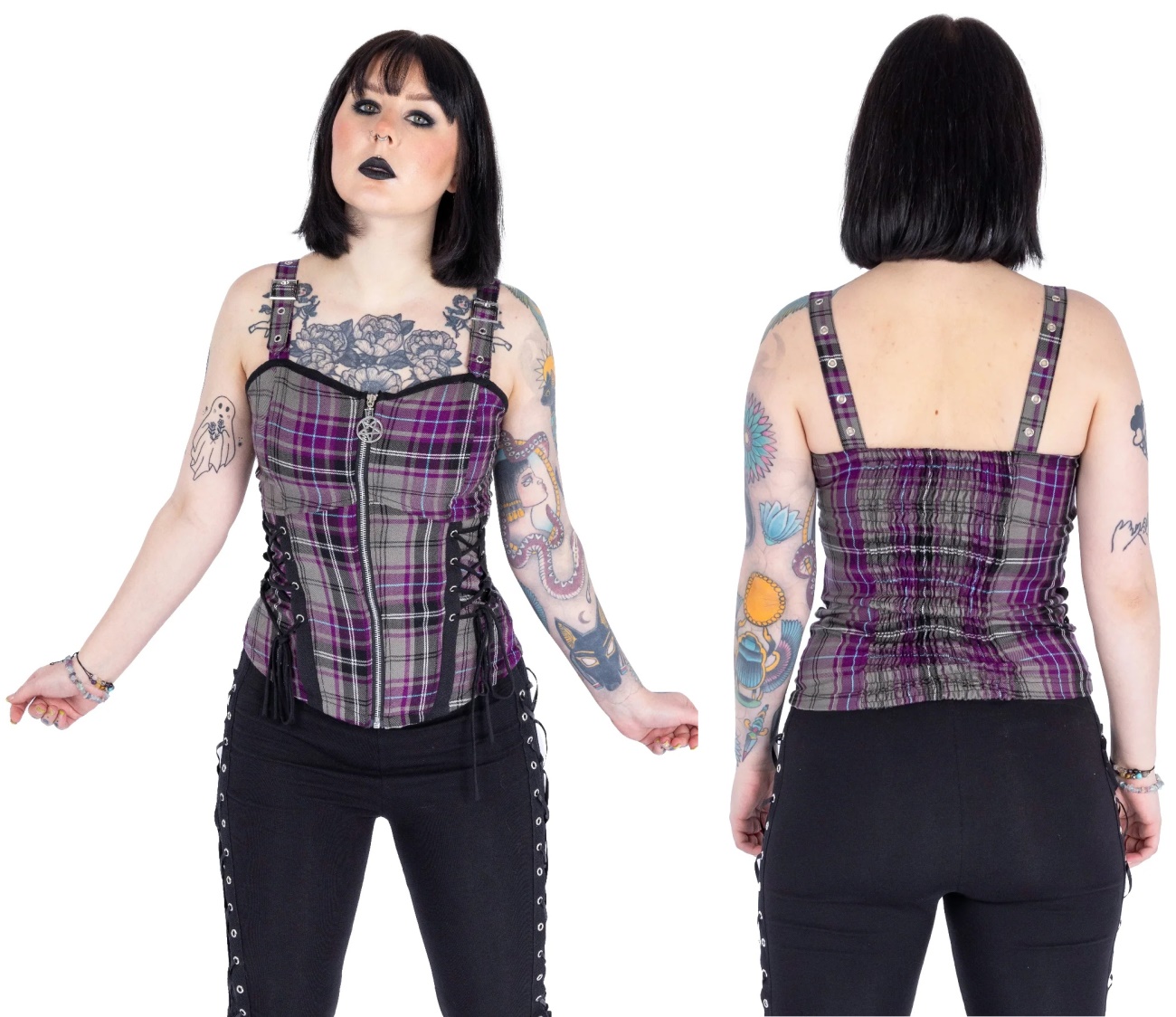 Korsagentop purple tartan