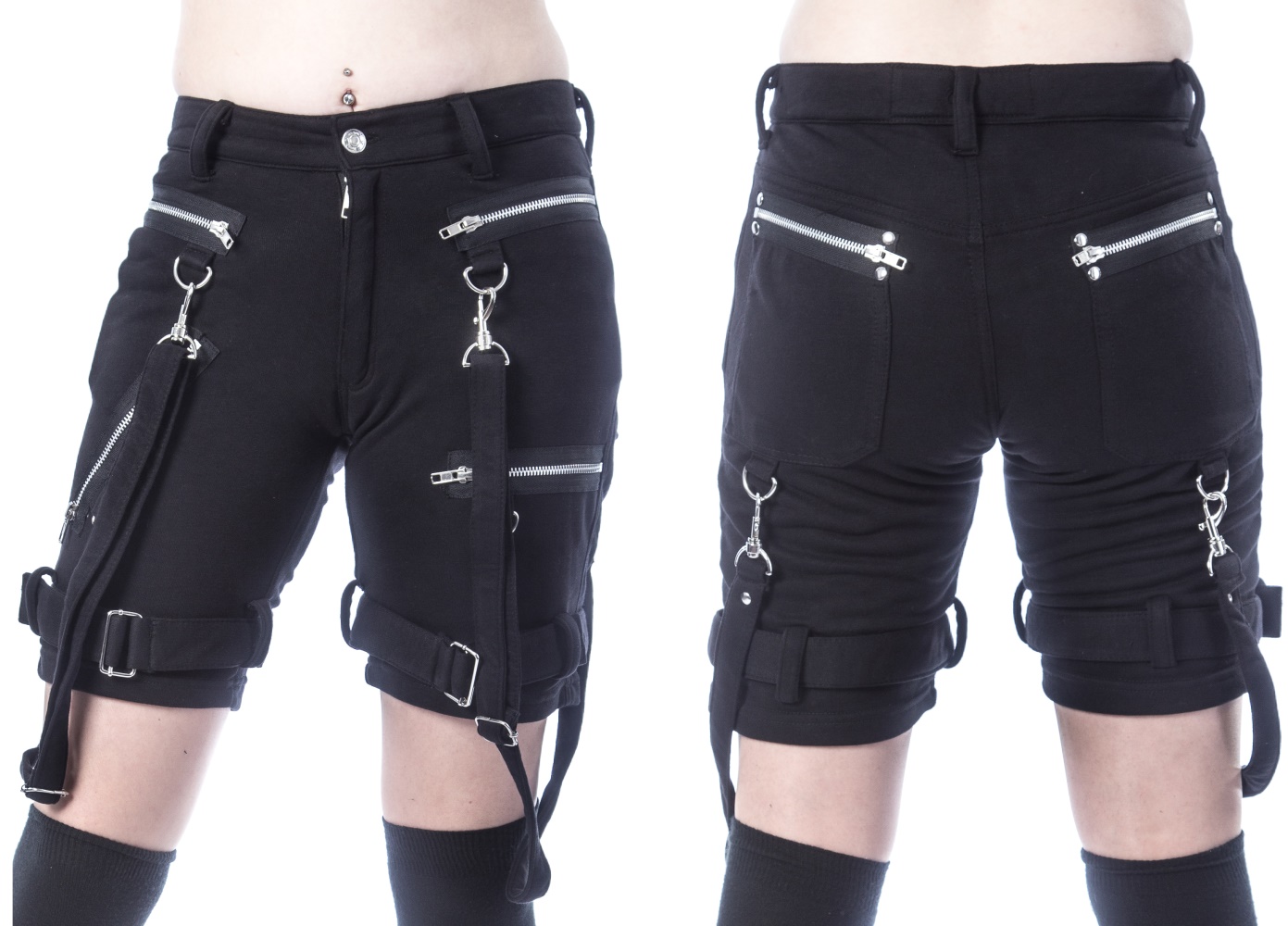 Damen Short mit Bändern und Schnallen Chemical Black