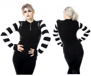 Strickpullover mit gestreiften Ärmeln