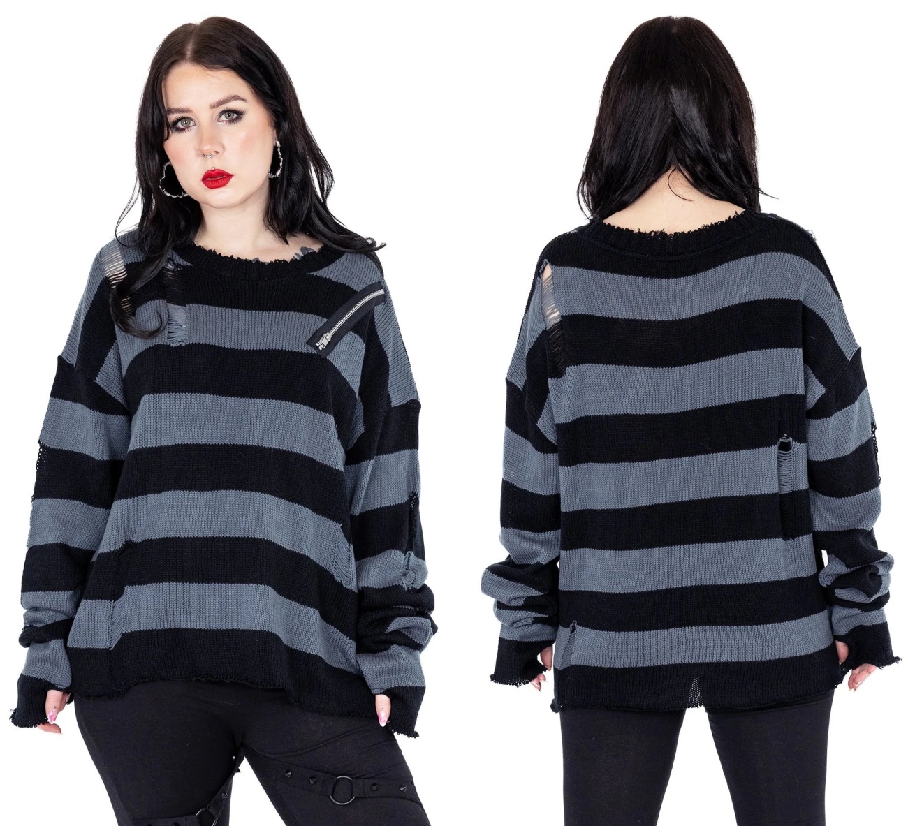 gestreifter Oversize Strickpullover Grunge