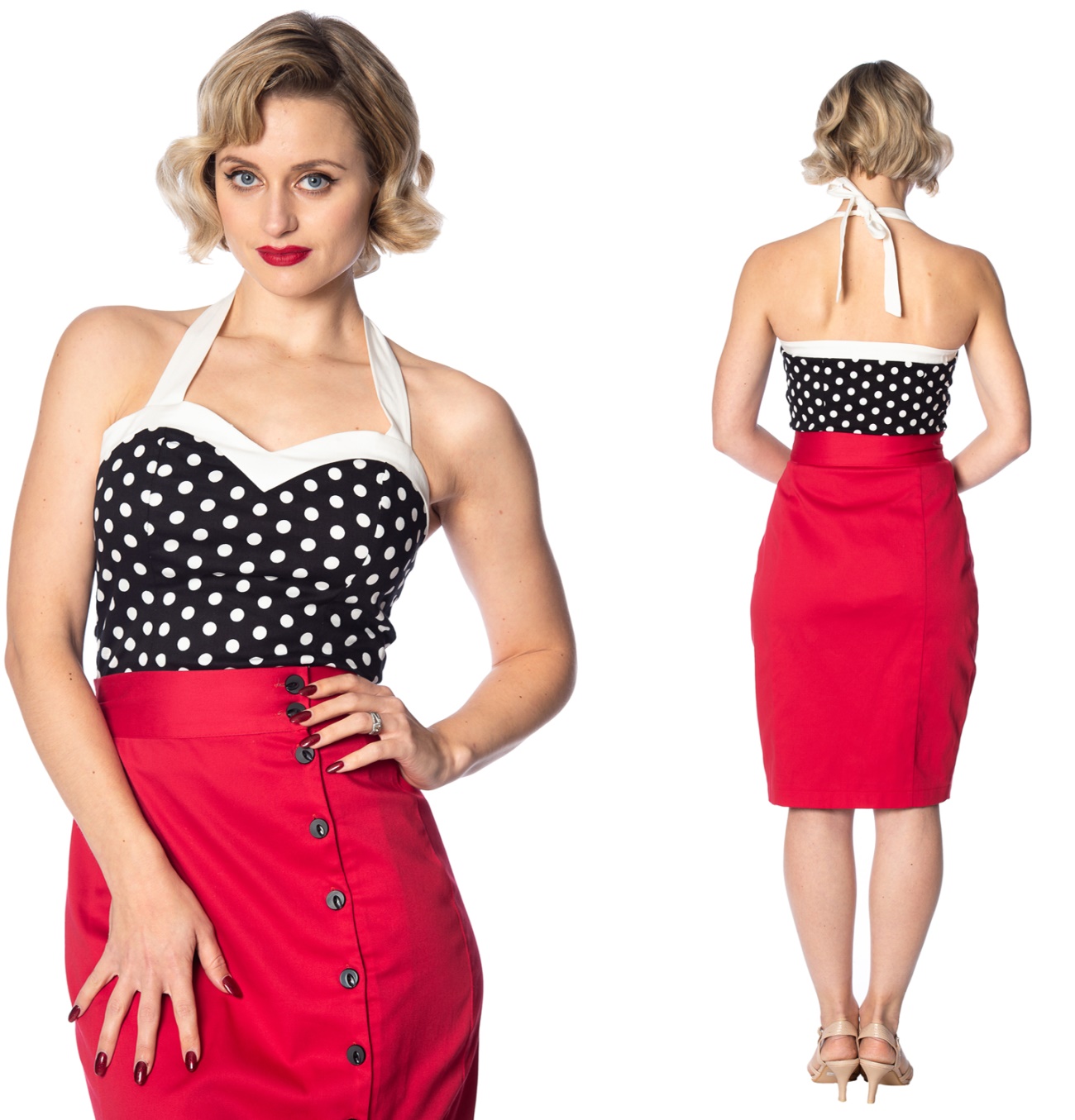 kurzes Neckholder Top gepunktet Polka Love Banned