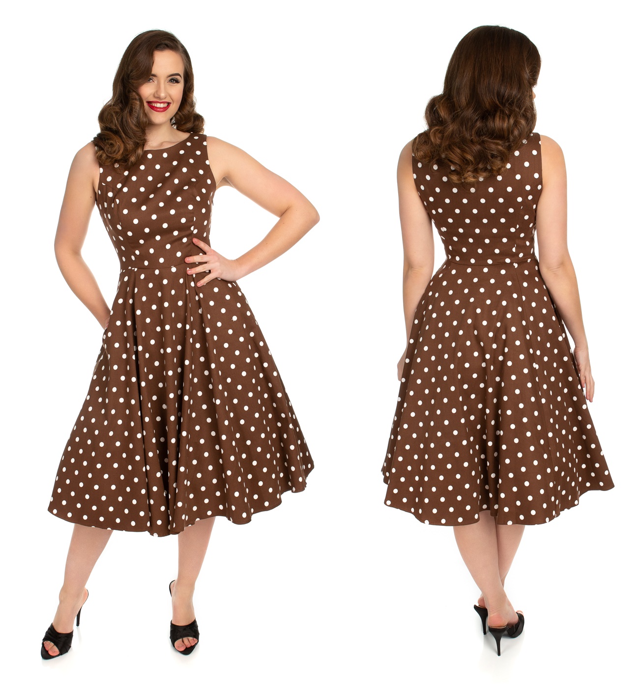 Rock N Roll Kleid Braun Mit Weissen Punkten Heart Roses Shop Hrdr4322brown