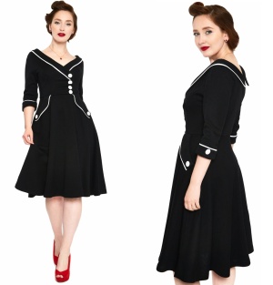 Marica 1950s Herringbone Wide Collar Dress