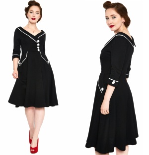 Marica 1950s Herringbone Wide Collar Dress