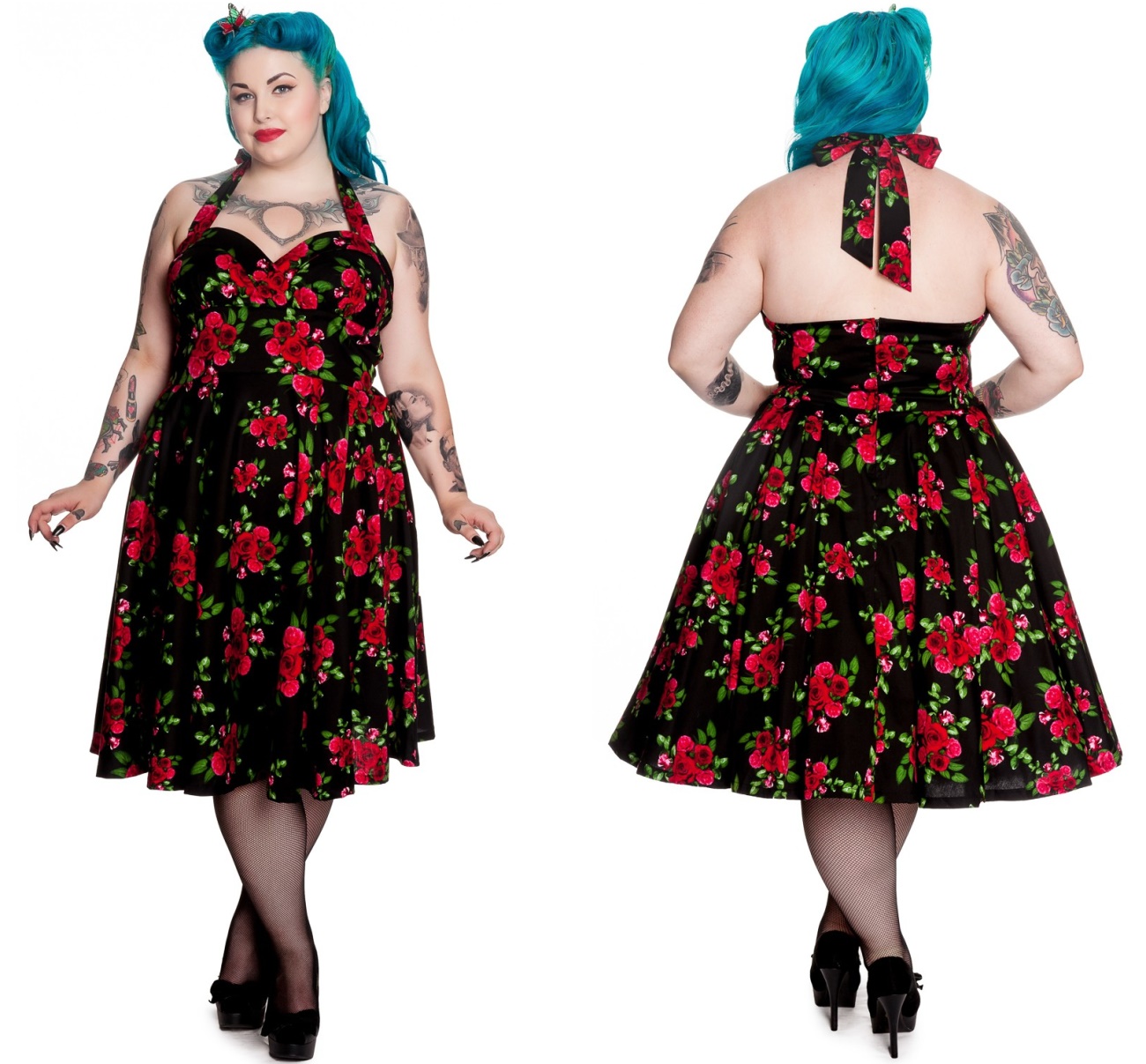 petticoatkleid/rock n roll kleid cannes rosen plussize hellbunny