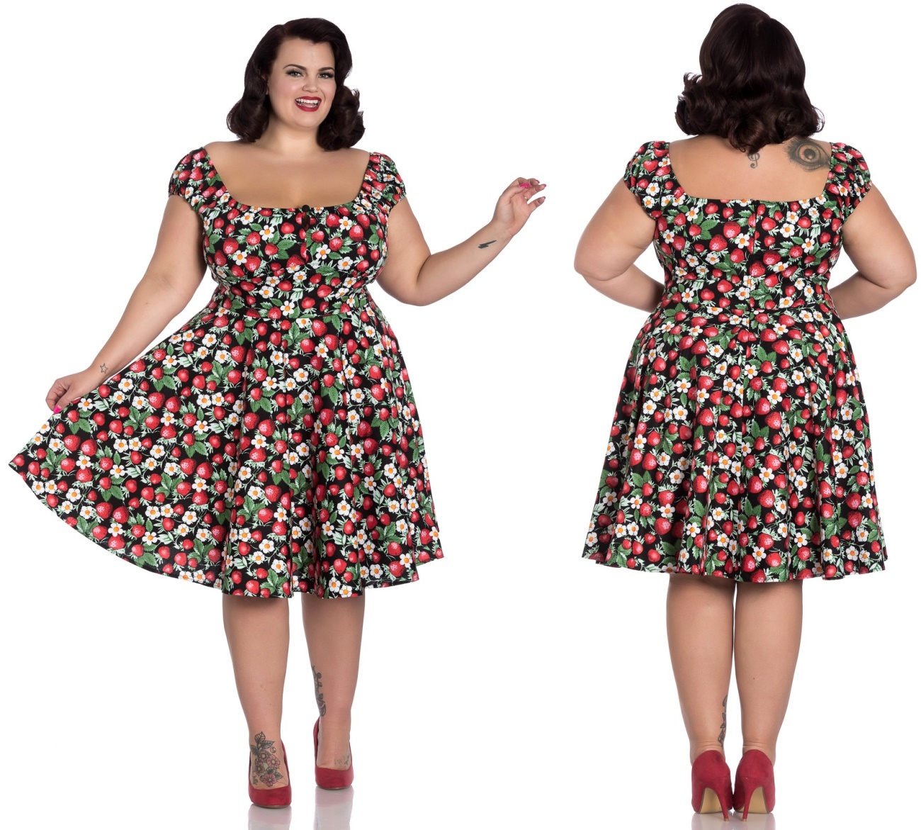 Strawberry/Erdbeere Sundae Mid Dress Rock n Roll Kleid Übergrösse Hellbunny