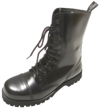 Boots and Braces 10 Loch Boots/Stiefel schwarz/glänzend Stahlkappenstiefel für Punks Skins und Gothic Fans